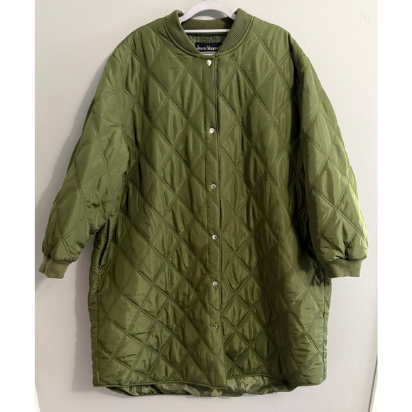 NWT Jason Maxwell Quilted Long Coat Olive Green Snap Jacket Women Plus Sz 3X - Picture 1 of 6